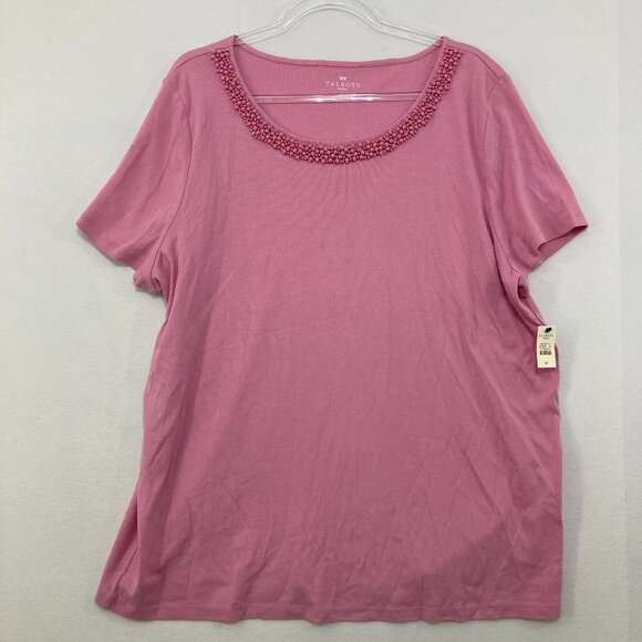 Talbots Tops - New Talbots size 3X Pink Beaded Crew neck Pima Cotton Stretch Short Sleeve Top